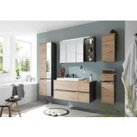 PREISBRECHER Badezimmer-Set Memphis, (Hängeschrank), (5-tlg) Grau / Artisan Eiche Dekor - 230x176x53 (BxHxT)
