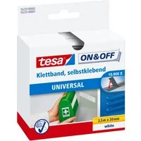 tesa Klett-Klebeband ON & OFF Extra Strong Klettband (Packung, 1-St) selbstklebendes Klettband - extra stark - weiß - 2,5 m : 20 mm