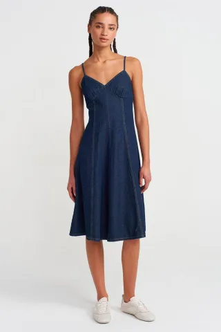 Baumwolle Denim Midi A-Linien Kleid