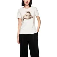 Marc Cain T-Shirt Neutral Affinity Premium Damenmode mit Katzenprint und Details