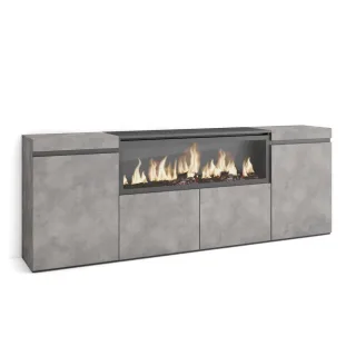 Skraut Home Sideboard,, Grau, Schwarz, Mehrfarbig, Holzwerkstoff, Rechteckig,Rechteckig, 208x75x35 cm, Wohnzimmer, Kommoden & Sideboards, Sideboards