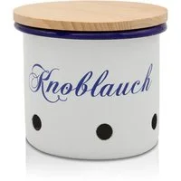 Krüger Vorratsdose Emaille Vorratsdose Husum für Knoblauch mit Holzdeckel, 10 cm, Emaille, (1-tlg), schnitt-/kratzfeste Oberfläche, Bakterienabweisend, extrem langlebig
