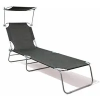 Mojawo Doppelliege 3-Bein Gartenliege Campingliege Schwarz 186x55x24cm Sonnenschutzdach