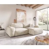 DELIFE Ecksofa Lanzo, XL Cord Beige 270x180 cm Recamiere variabel