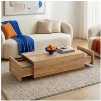 en.casa Couchtisch, »Turur« 104 x 50 x 40 cm mit 2 Schubladen rechteckig Eicheoptik