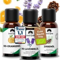 Emma Grün Duftöl Emma Grün® Gute Nacht Set mit Bio Orangen-, Lavendel- & Zirbenöl (Gute Nacht Set), Fruchtige, blumige & holzig-warme Aromen