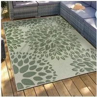 Vimoda Outdoorteppich Teppich In- und Outdoor Terrassen & Balkon Küche, Rechteckig, Läufer Blumen Design wasserabweisend schnell trocknend