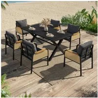 Celya Garten-Essgruppe Modernes Outdoor-Sofa-Set, Freizeit- und Besprechungsset, (Inklusive Sitzkissen), für mehrere Personen, Eisengestell, Geflochtene Armlehnen