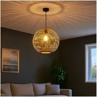 GLOBO LIGHTING LED-Hängeleuchte, Leuchtmittel inklusive, Warmweiß, LED Pendelleuchte Esszimmerlampe Bambus-Geflecht naturfarben H 150 cm