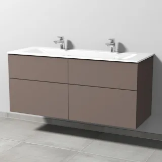 Sanipa 3way Glas-Set Glas-Doppelwaschtisch und Unterbau mit 4 Auszügen, Taupe-Matt SP2081T