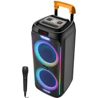 Denver TSP-456 Portable-Lautsprecher Stereo (2 Lautsprecher) (Bluetooth, 600 W, Trolley-Design, 2×8" Woofer, LED-Lichteffekte, inkl. Mikrofon, TWS)