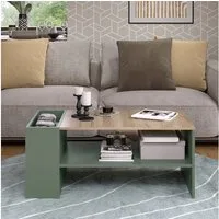 Vicco Couchtisch Wido, Grün/Sonoma, 100 x 55 cm mit Regalen (1-St)