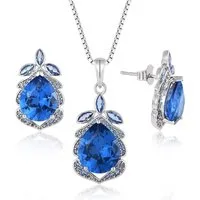 PAVELS Schmuckset Himmelstropfen (Ohrstecker, Halskette), Edles Schmuckset mit blauen tropfenförmigen Zirkonia für Damen