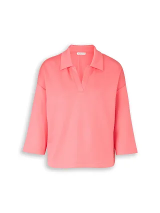 Tom Tailor - Loose Fit Scuba Langarmshirt mit Polokragen soft coral pink - Gr. - M