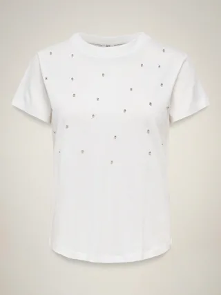 JDY - JDYHESTER LIFE S/S STUD TOP JRS Cloud Dancer - Gr. - S
