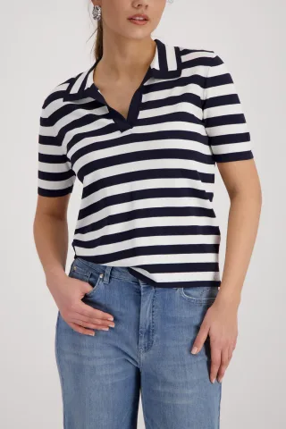 monari - Polo-Pullover mit Streifen marine ringel - Gr. - 38