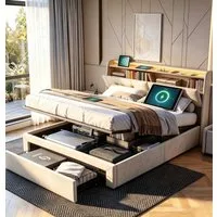 Furnishings Home Polsterbett 180 x 200 Doppelbett LED Hydraulisch anhebbarer Stauraumbett (Mit Lattenrost, Samt material Polsterbett), Modernes Jugendbett, Leises Design Bett, Max. Belastbarkeit 350 kg