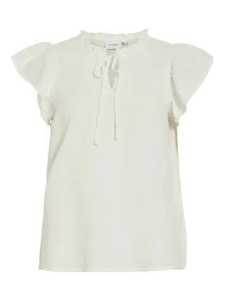 VILA - VILANIA O-NECK S/L FRILL TOP/VOL Cloud Dancer - Gr. - 34