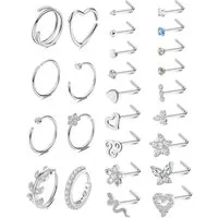 Adramata Nasenpiercing-Set 26Pcs 20G Nasenpiercing Set Chirurgenstahl Brillant Schmetterling