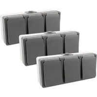 ETT Marketing GmbH Aufputz-Steckdose 3er Set SECURE Feuchtraum Dreifach Steckdose horizontal IP44 Aufputz, 3-St., nicht vorverdrahtet, Schraubkontakte