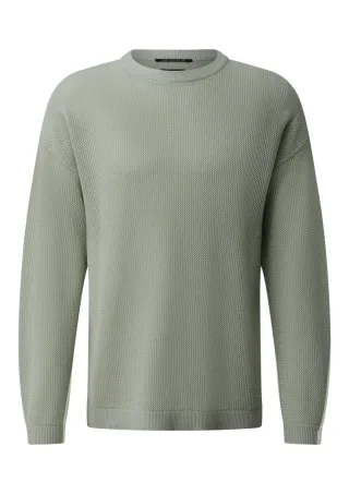 Q/S designed by - Rundhals Strickpullover aus feinem Strukturstrick grün - Gr. - XL