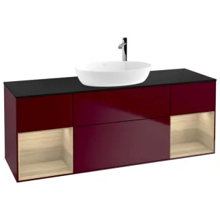 Villeroy und Boch Finion Waschtischunterschrank G982PCHB 160cm, Abdeckplatte black matt, Emotion, Regale Oak Veneer, Peony Matt