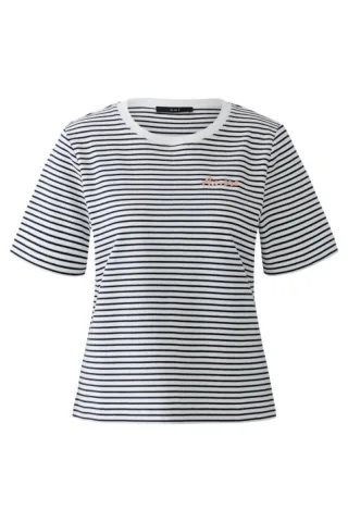 Oui - Gestreiftes T-Shirt mit Rundhalsausschnitt blau/weiß - Gr. - 34