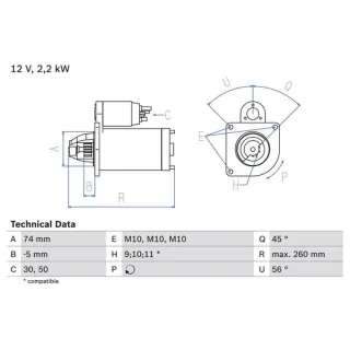 Bosch Anlasser 2,2 kW Citroen Jumper Xm Peugeot 605 Boxer 2,5 0986016950
