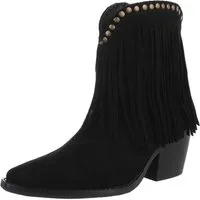 Ital-Design Stiefeletten mit Fransen und Nieten für Damen Westernstiefelette (90704203) Blockabsatz Stiefeletten in Schwarz