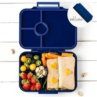 LEKKABOX Lunchbox Bentobox Brotdose, 4 Fächer - Kinder Vesperdose Brotbüchse Brotbox, Für feuchte Lebensmittel auslaufsicher, inkl. extra Trenner