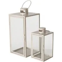 BOLTZE Kerzenlaterne Laterne Arania 2er Set Metall/Glas beige, modern, quadratisch, mit Henkel, Glas-Metall-Kombination