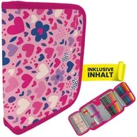 itenga Federmäppchen itenga Schüler-Etui Mäppchen Herzen 28 teilig (gefüllt) 1-Zipper