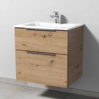 Sanipa 3way Glas-Set Glas-Waschtisch und Unterbau mit 2 Auszügen, Eiche Natural-Touch UM20185
