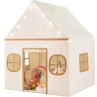 COSTWAY Spielzelt Kinderzimmer, Kinderzelt mit Türvorhang & Sternlichter