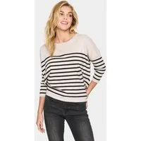 Saint Tropez Strickpullover MilaSZ R-neck Stripe Oversize Fit, Feinstrick, Viskosemischung