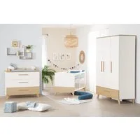 roba® Babyzimmer-Komplettset Theo - modernes Kinderzimmer in Weiß und Ulme - Holz, (Komplett-Set, 3-tlg., Babybett 70 x 140 cm, Wickelkommode, Kleiderschrank), Griffe & Füße aus Massivholz - Mit hochwertigen Fräsungen im Holz
