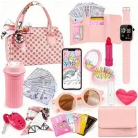 Zaewry Kreativset Make-up-Spielzeug,32-teilige Kleinkind, Kinder-Make-up-Set, Spielzeug-Geldbörse für Mädchen: Handtasche, Handy, Uhr, Schal