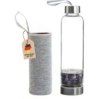 Intirilife Trinkflasche, Trinkflasche Wasserflasche - Heilsteinen, Tasche - Amethyst