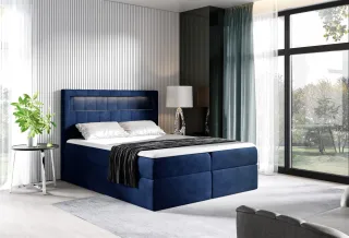 Boxspringbett Schlafzimmerbett STORM 120x200cm Stoff Riviera Blau inkl. LED