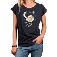 MAKAYA Print-Shirt Damen Flower Power Oberteil Blumen Kurzarm Top Blumendruck (Schwarz, Blau, Grau, Grün, 34, 36, 38, 40, 42, 44, 46, 48, 50) aus Baumwolle