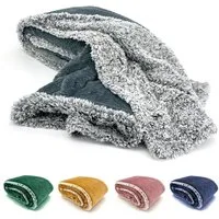 Wohndecke Flauschig warme Kuscheldecke Samt Jaquard Flanell, heimtexland, mit Teddy Plüsch - kuschelig weich - Premium - fusselfrei
