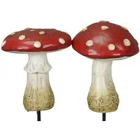 finehomegarden Dekofigur Pilz Polyresin Stecker 2fach sort. Wald rot-weiß Ø8cm H10cm + Stab 5cm (Set, 2 St., 2tlg), Garten Herbst Fliegenpilz Dekoration