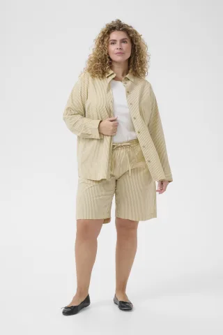 Shorts Loose fit Chincilla / White stripe beige