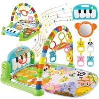Krabbeldecke Spielmatte mit Spielbogen Baby Lernmatte Spieldecke Erlebnisdecke, MOPUEA, mit Klavier, Licht, Musik, Spiegel Lernspielzeug Waschbar