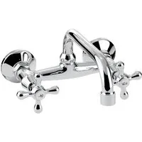 Hydroland Spültischarmatur Retro Wand Spül-/Waschtisch - Armatur, Küchenarmatur Zweigriff Mischer Chrom