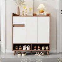 KLAM HOME Schuhschrank Schuhregal Kommode Sideboard mit verstellbaren Einlegeböden 99*35*90cm (für Single-Wohn- und Familiennutzung) mit Massivholzbeinen 1 Schublade Bietet Platz für 12 Paar Schuhe