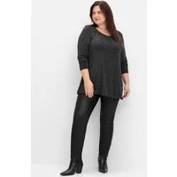 Sheego T-Shirt Longshirt Langarm mit Glitzereffekt, in A-Linie