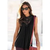 LASCANA Spitzentop mit modischem Stehkragen, elegantes Jerseytop mit Spitze