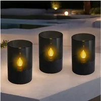 Spetebo LED Tischleuchte Mini Solar LED Tischlampe schwarz - 11 x 7 cm, 3er Set, LED fest integriert, warm weiß, Einschaltautomatik