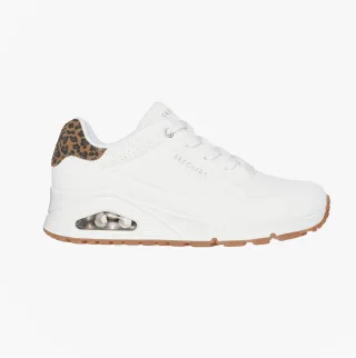 Skechers 177093/whld Uno-Jungle Nite Damen Sneakers Weiß Durabuck/leopardenmuster